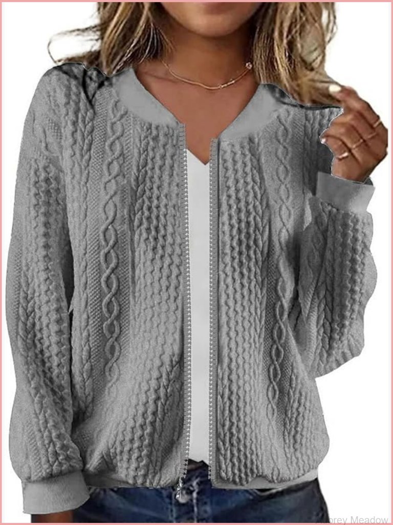 Zip Up Cardigan Sweater For Women Casual Long Sleeve Jacket